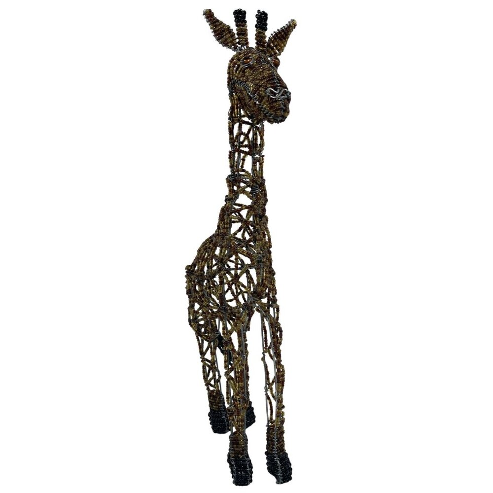 Handmade Giraffe Artisan South Africa Art Brown Glass Beads Wire 14.5" Vintage - Picture 8 of 12